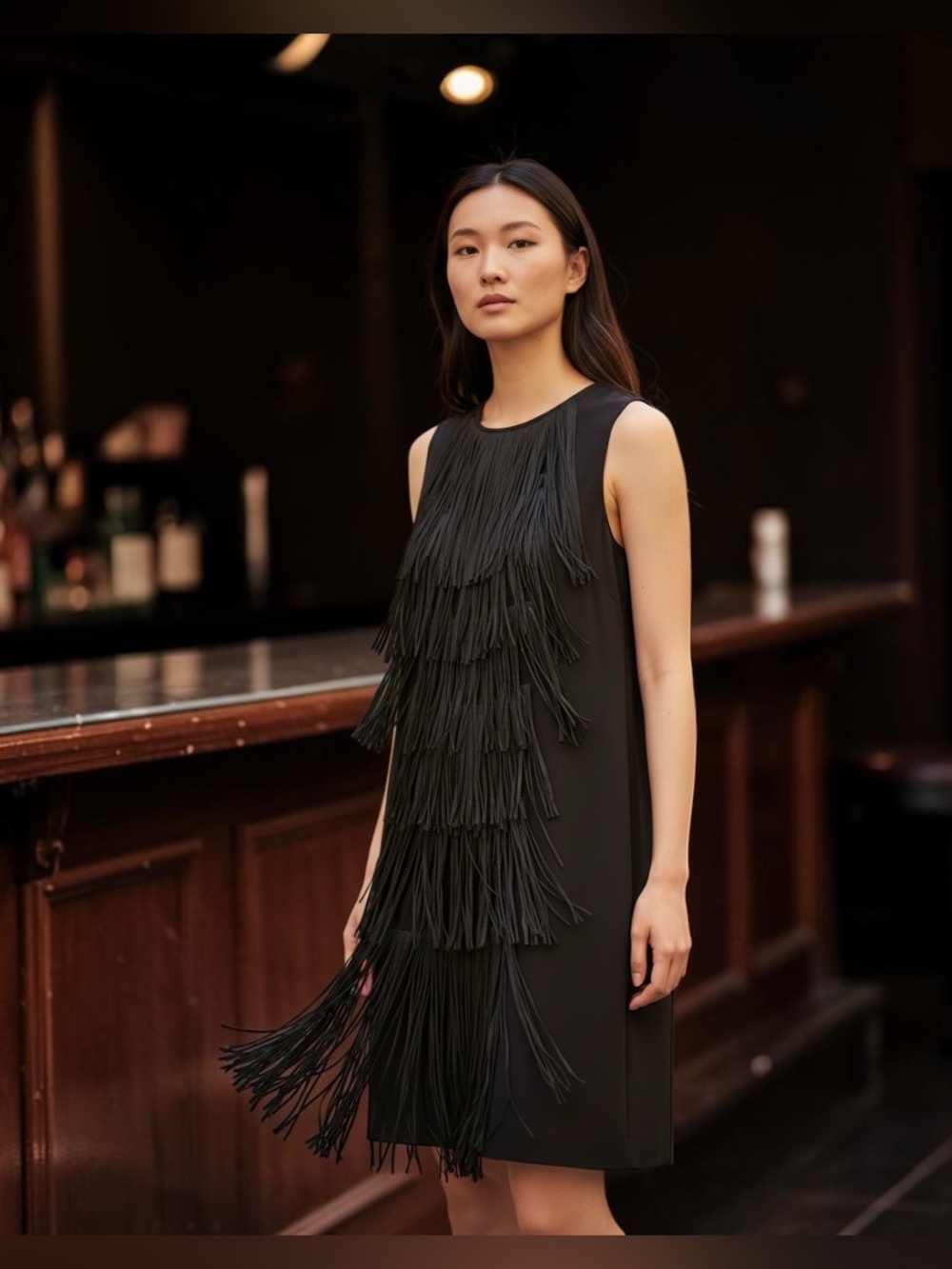 Brunello Cucinelli Dark Anthracite Fringe Shift Dress